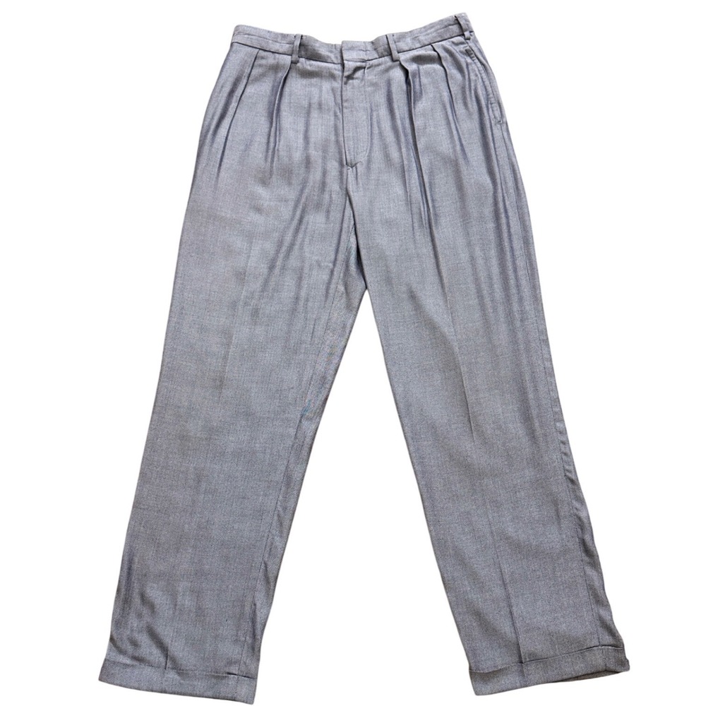 Polo Golf Ralph Lauren Mens Herringbone Pleated Cuffed Trousers Grey Blue 34x33